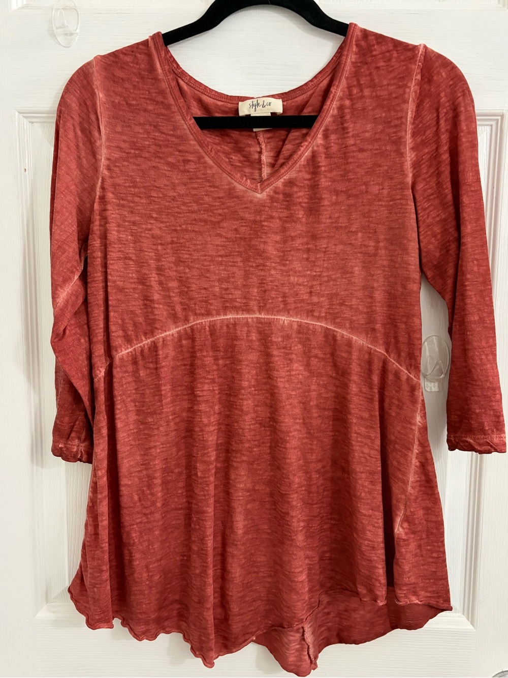Style & Co. V-Neck Three-Quarter Sleeve Tunic Top - Rust Size small $10